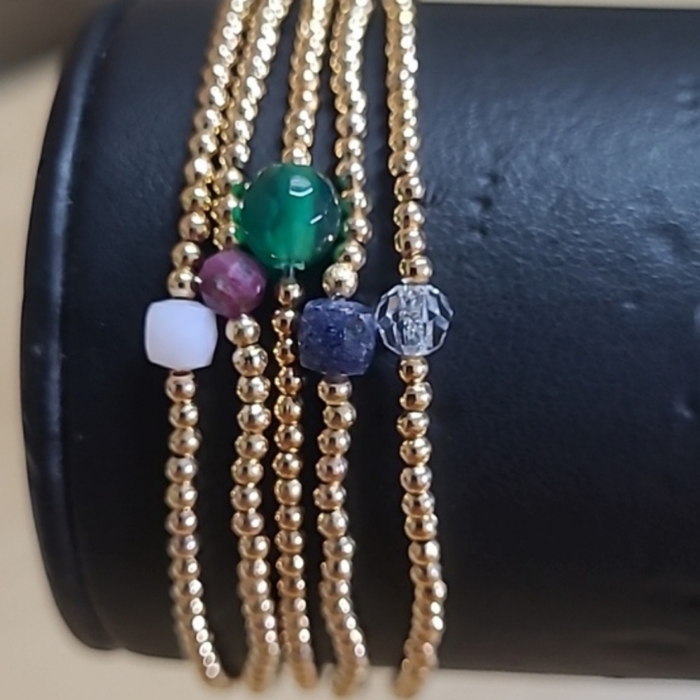 November Citrine Bracelet Semi-precious Gemstone/18K Gold-plated Brass Beads - Picture 4 of 5